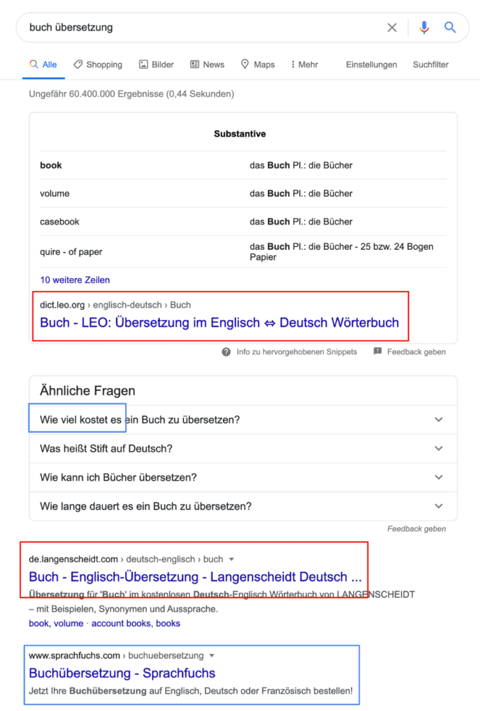 SERP für Keyword buch übersetzung