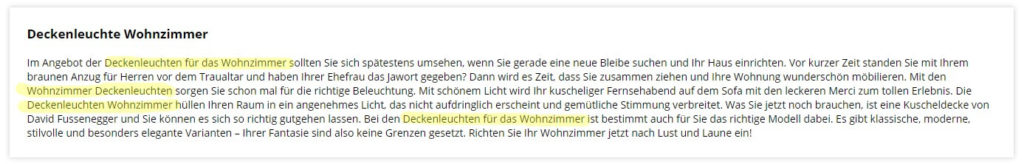 Beispiel für Keyword Stuffing