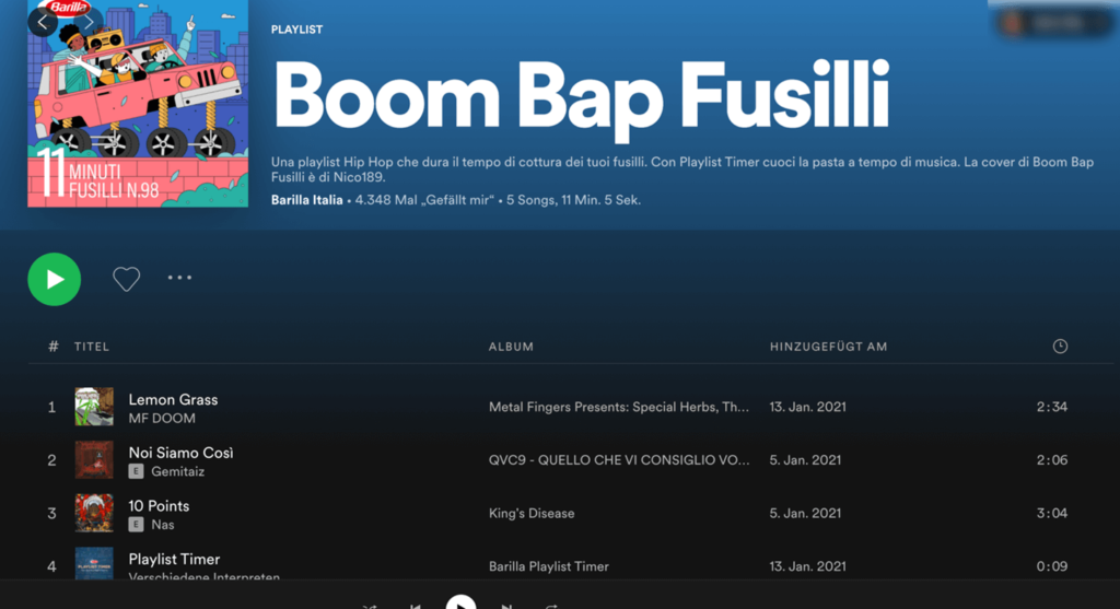 Screenshot Spotify-Playlist