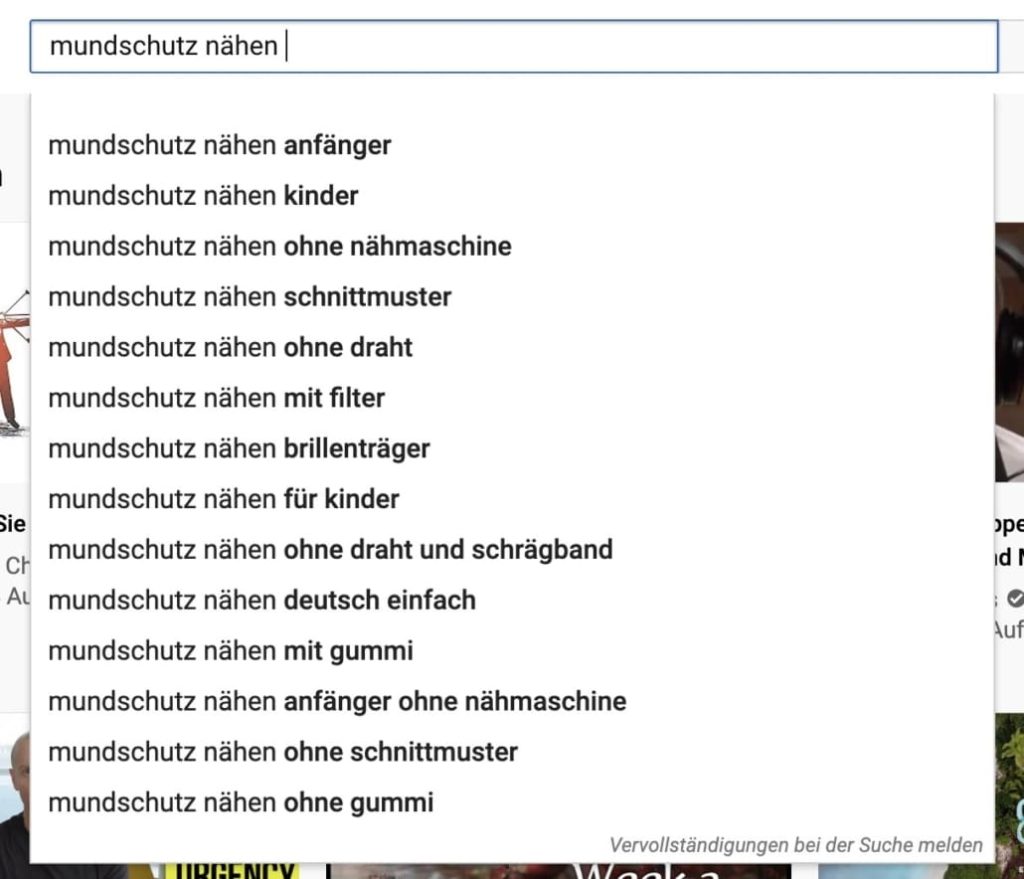 Autosuggest für Keyword mundschutz nähen