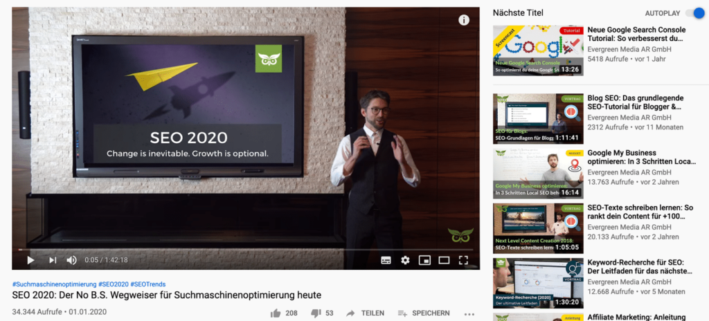 Video-Vorschläge Youtube