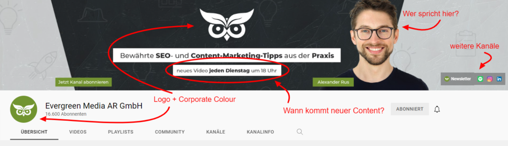 YouTube-Kanal von Evergreen Media als Beispiel
