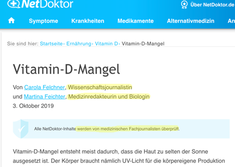 YMYL-Beispiel zum Keyword "vitamin d mangel" von Netdoktor