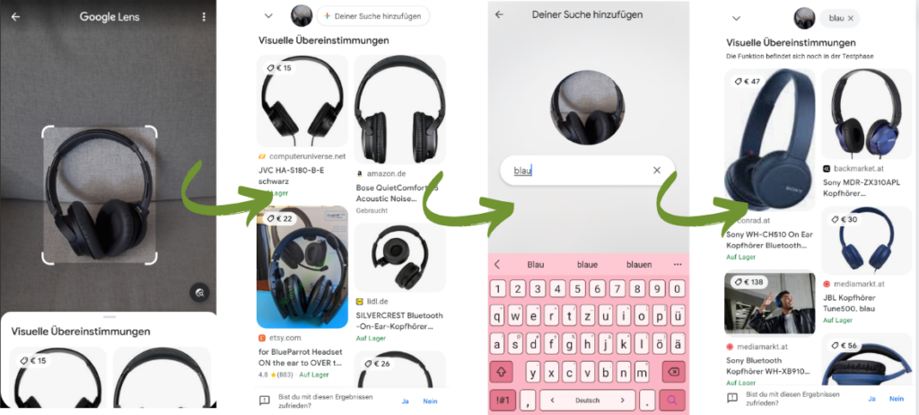 Suche nach Kopfhörern via Google Lens und Multisearch