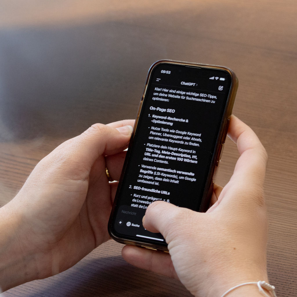 Handybildschirm mit geöffnetem KI-Chat