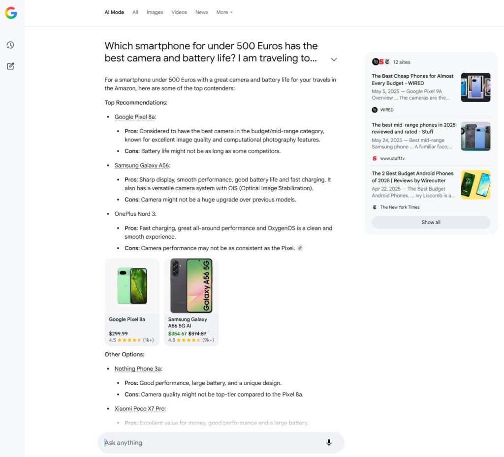 Google AI Mode Recherche nach Smartphone